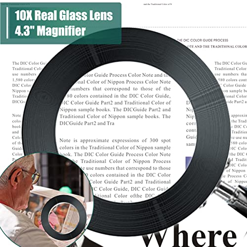 Magnifying Glass with Light and Stand, 10X LED Desk Magnifier, 3 Color Modes K670
