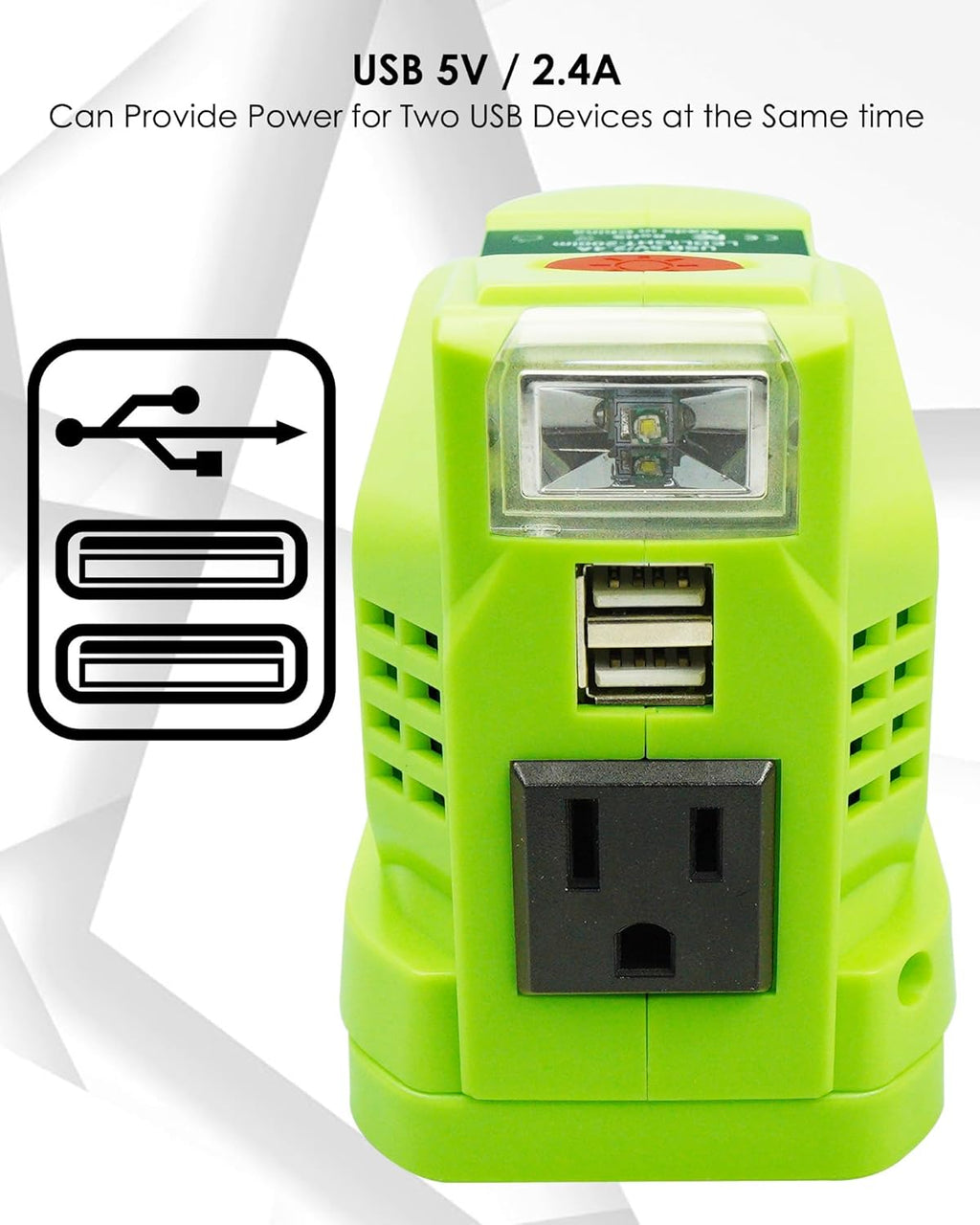 Portable Power Inverter for Ryobi 18V Battery, 150W AC Outlet Dual USB K406980