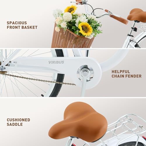 Viribus Women's Beach Cruiser Bike, 24 or 26 Inch, Step-Through with Basket J18770