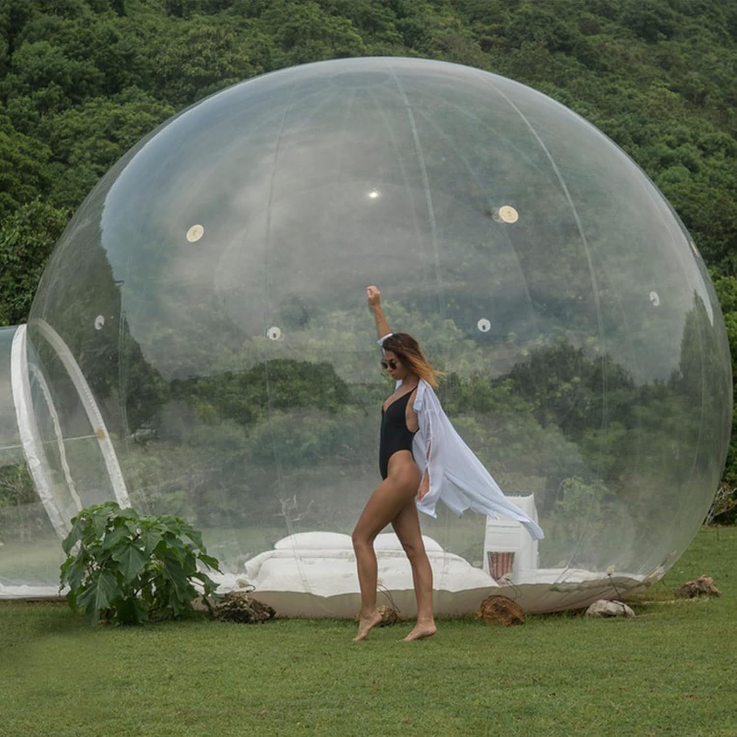 10FT Inflatable Bubble Tent with Air Pump, 3M PVC Two Room Camping Dome W737
