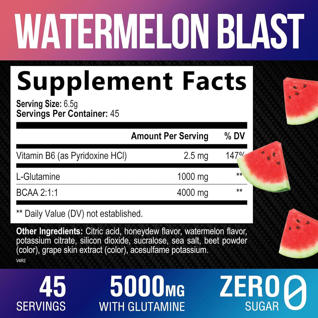 Amino Muscle Recovery Powder with BCAAs - Post Workout Drink for Men & Women - Watermelon, 45 Servings F526172