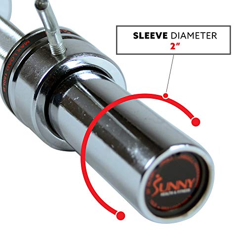 Sunny Health & Fitness Olympic Barbell Bar, 20" Heavy Duty Dumbbell Handle with Locking Collars, Chrome L893