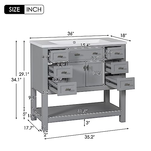 22" Small Bathroom Vanity with White Cabinet, Ceramic Vessel Sink & Left Side Storage R845232