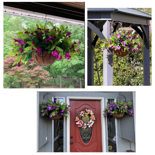 Artificial Faux Pink Azalea Hanging Basket for Outdoor Patio Garden Decor Y999