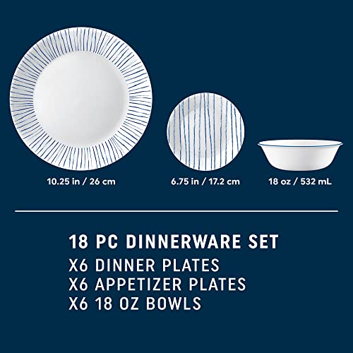Corelle Vitrelle 18-Piece Dinnerware Set for 6, Triple Layer Glass, Chip Resistant, Lightweight I768885