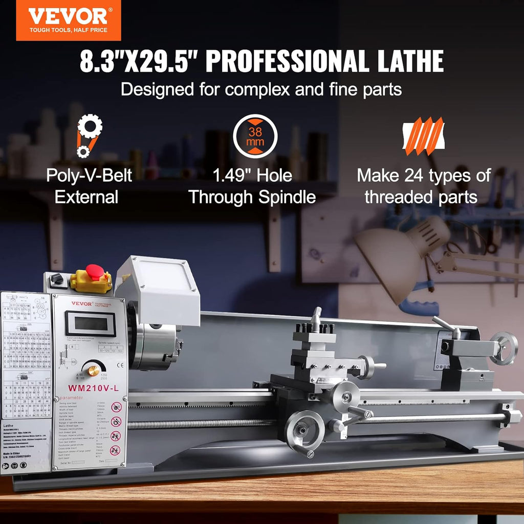VEVOR Metal Lathe Machine, 8.3" x 29.5", 750W Benchtop Power Lathe N5185