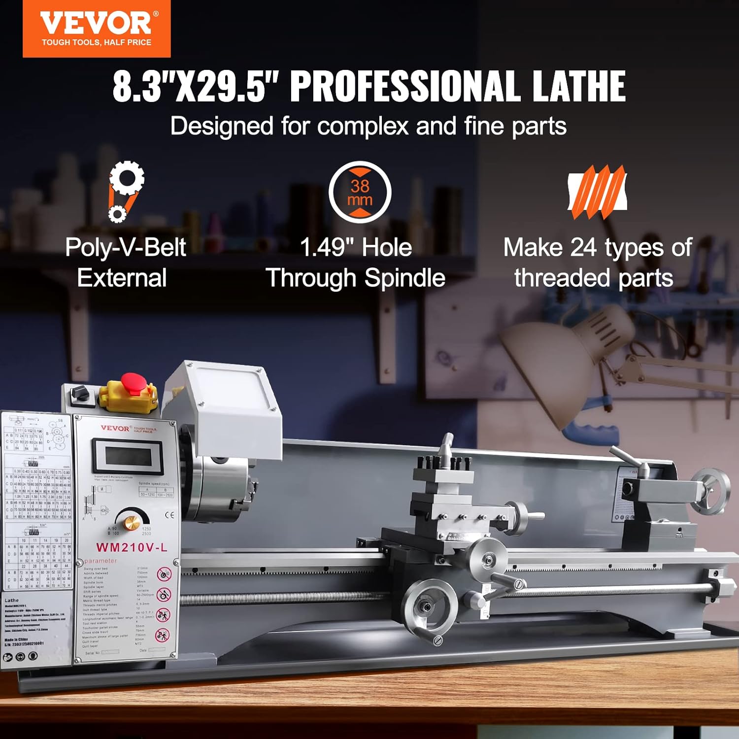 VEVOR Metal Lathe Machine, 8.3" x 29.5", 750W Benchtop Power Lathe N5185