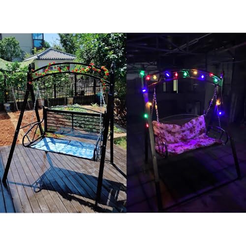 PARTSUN Upgraded Metal Patio Porch Swing with A-Frame Stand, Heavy Duty Hanging Chair with Adjustable Chains J2749