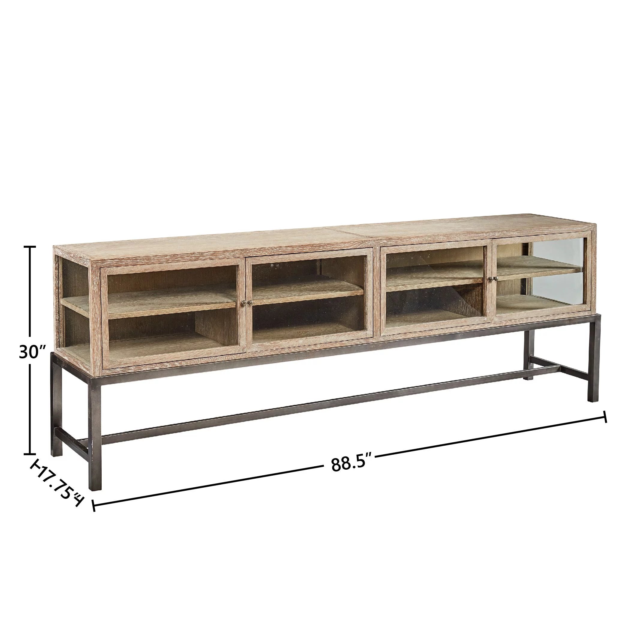 Bleecker 88-inch Glass & Oak Display Console with Metal Base N7276