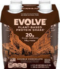 Evolve Plant Based Protein Shake, Double Chocolate, 20g Vegan Protein, Dairy Free, No Artificial Sweeteners, Non-GMO, 10g Fiber, 11oz, (4 Pack)