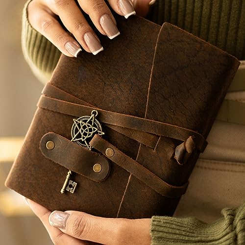 LEATHER VILLAGE Leather Bound Vintage Journal - 7"X5" Rustic Mocha Brown, 200 Pages Watercolor Paper T65113