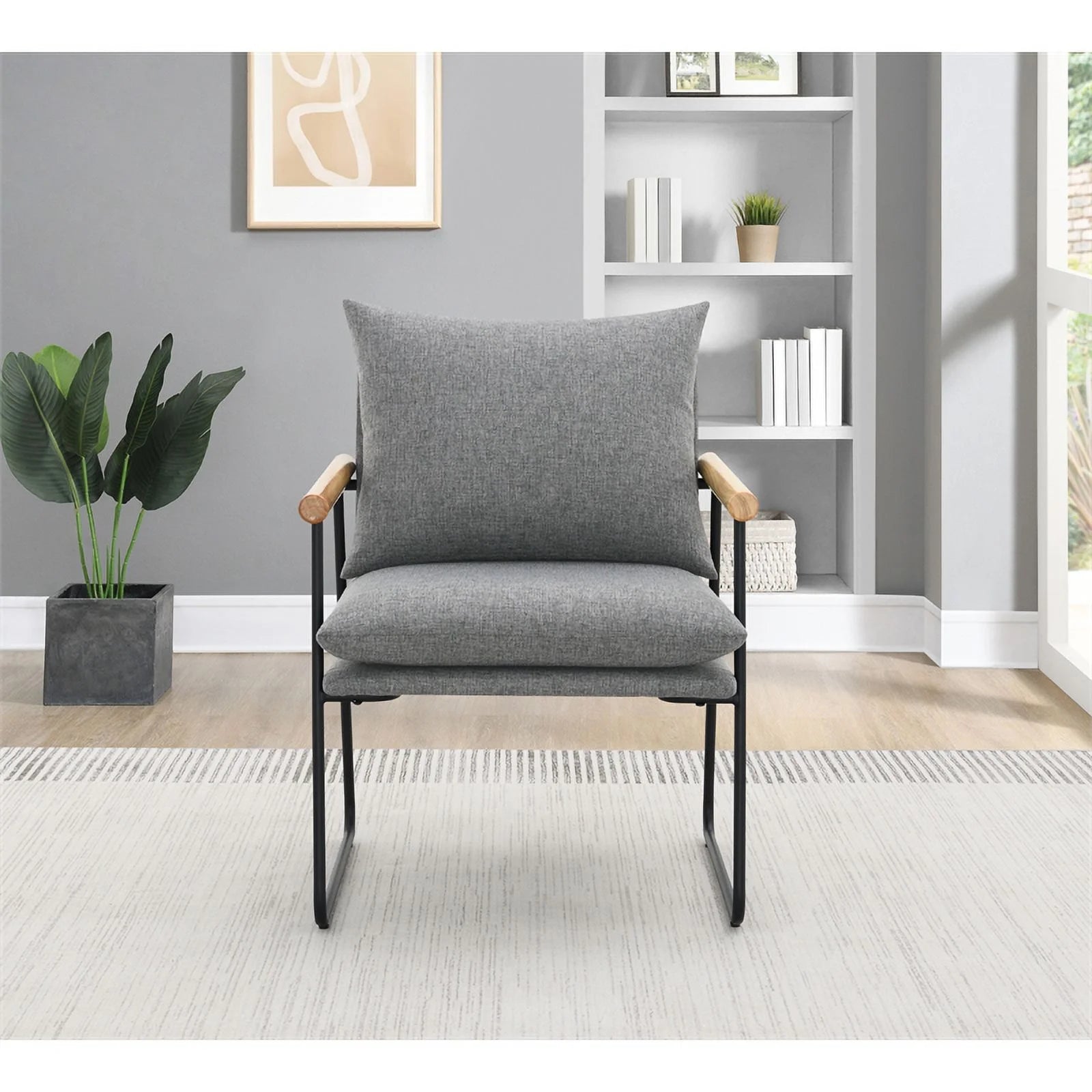 Dutton Armchair Charcoal Fabric Natural Arms Black Sled Base L638