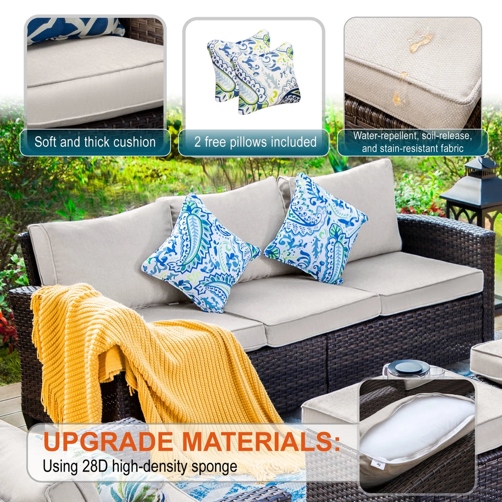 MF Studio 9-Seat Outdoor Patio Furniture Set with Fire Pit Table R340594