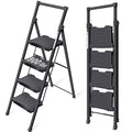 KINGRACK 5 Step Ladder with Tool Platform, Sturdy Step Stool with Handrail, Folding Steel Ladder with Wide Pedal, Safety Ladder for Adults Home Outdoor Painting Garage