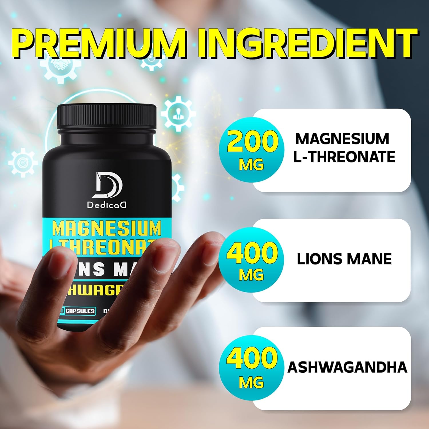 Magnesium L-Threonate Capsules with Lion's Mane & Ashwagandha, 210 Count I53157