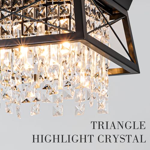 Crystal Flush Mount Ceiling Light, 11.8 inch 4-Light Black Farmhouse O868