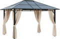 Outsunny 10' x 12' Hardtop Gazebo Canopy with Polycarbonate Roof, Aluminum Frame, Permanent Pavilion Outdoor Gazebo with Netting, for Patio, Garden, Backyard, Deck, Lawn, Off-White