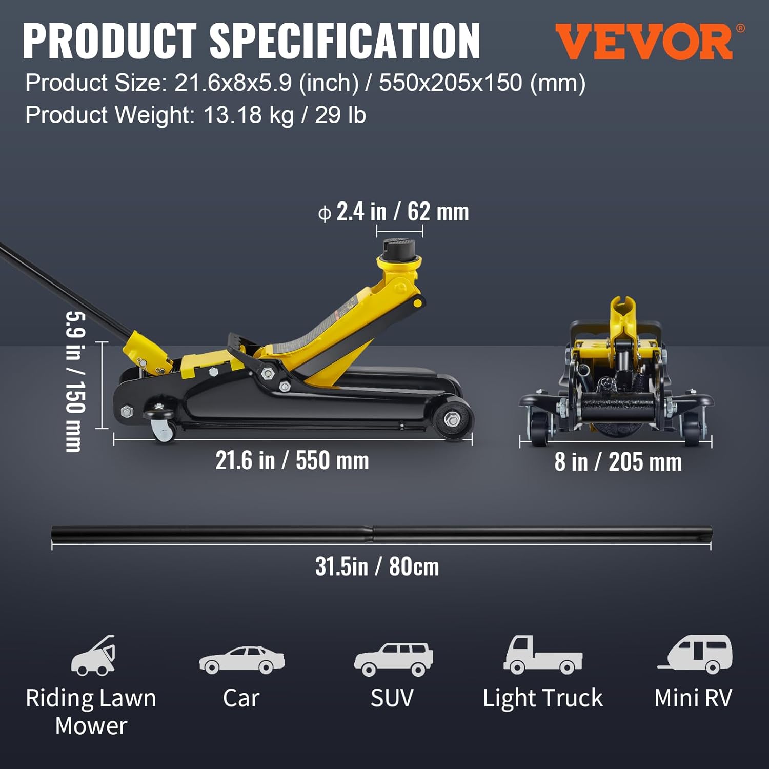 VEVOR Low Profile Floor Jack 2.5 Ton Hydraulic V896145