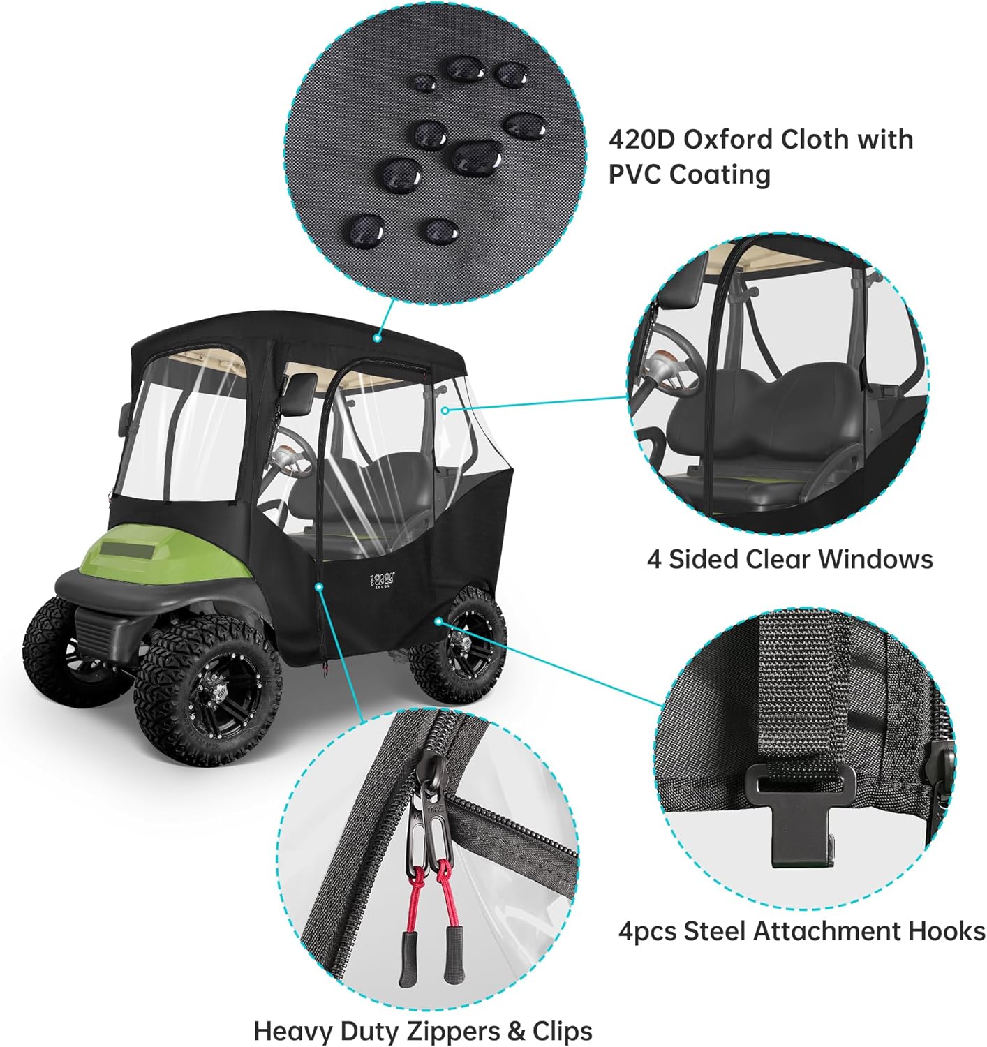 10L0L 2 Passenger Golf Cart Enclosure for Club Car DS & Precedent, Black N2418