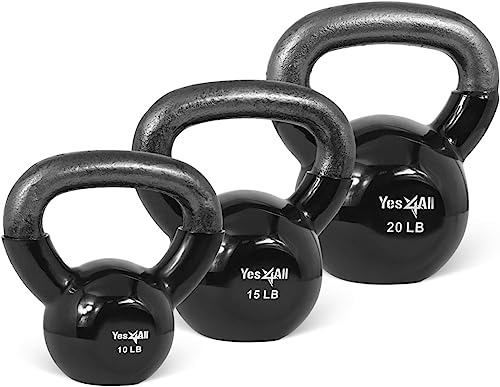 Yes4All Combo Kettlebells Vinyl Coated Weight Sets Great for Full Body Workout Equipment Push up, Grip Strength and Strength Training, Dumbbell Weights Exercises