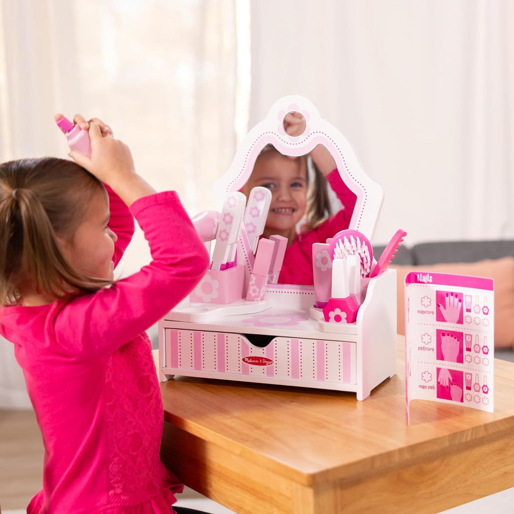 Melissa & Doug Wooden Beauty Salon Play Set with Vanity and Accessories F8918