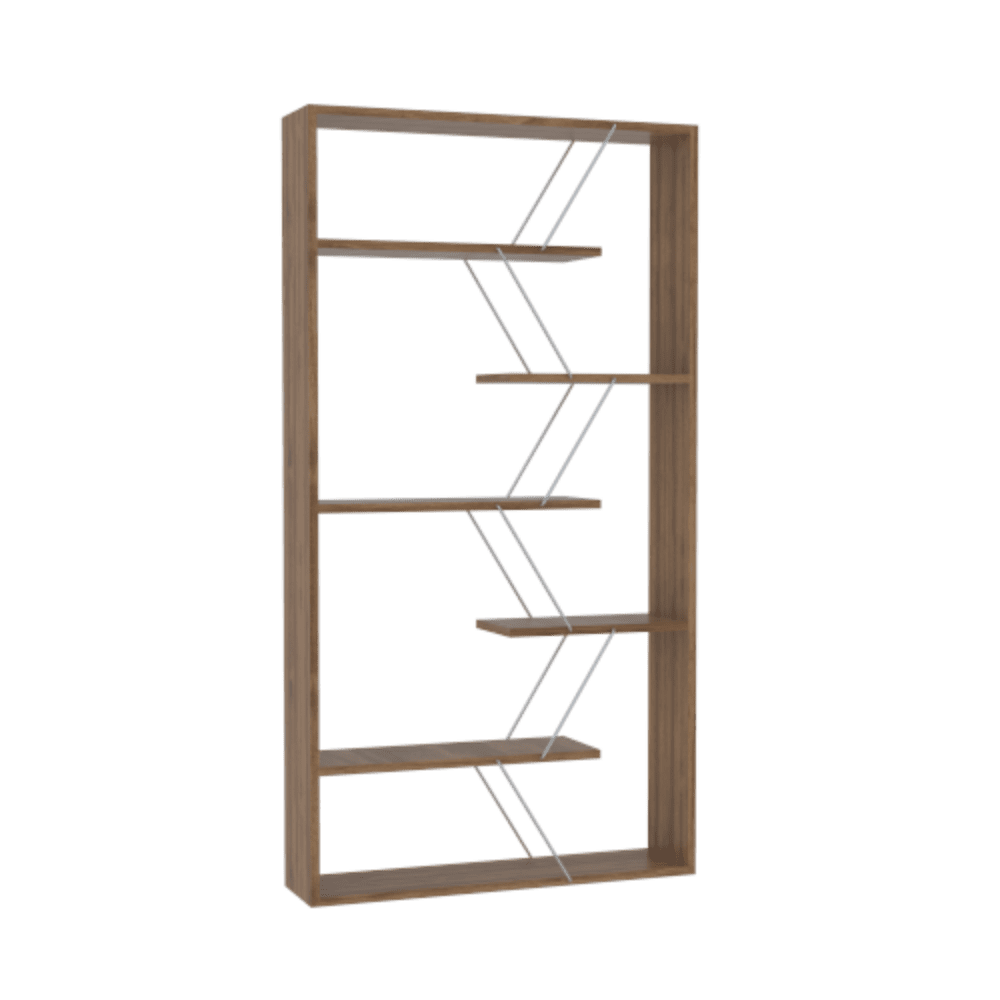 Wood Frame Etagere 6-Shelf Bookcase for Office and Living Room, Walnut/Chrome Z477749