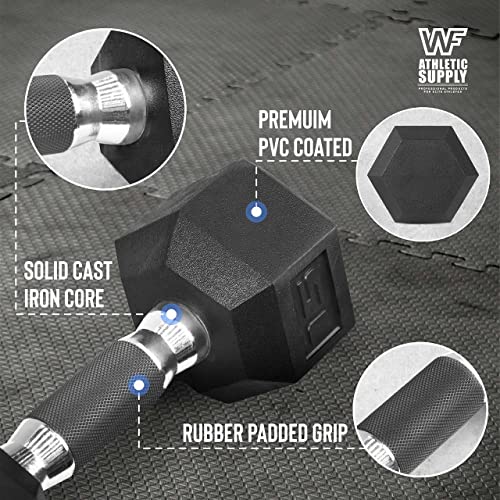 WF Athletic Supply Rubber Encased Hex Dumbbells with Contoured Grip F951334
