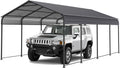 Carport 10 x 20 ft Heavy Duty Metal Carport Canopy with Galvanized Steel Roof Frame, Outdoor Garage Car Shelter Shade, Car Tent Outdoor Storage Shed for Car, Boats and Truck, Gray