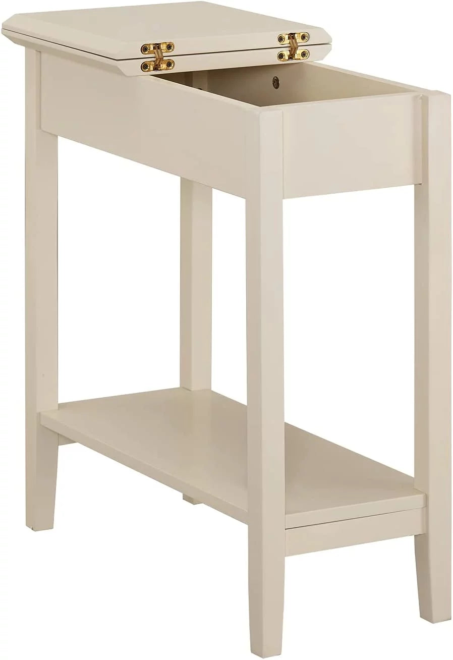 Flip Top Narrow End Table with Storage, Cream G920