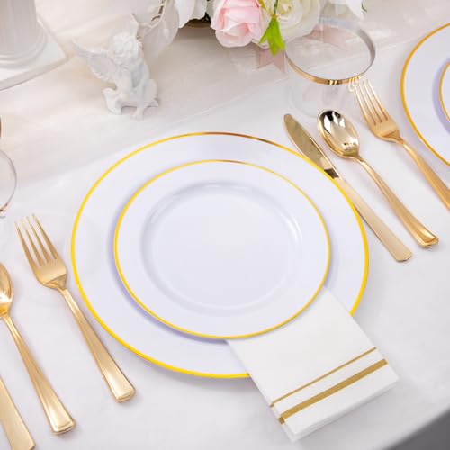 SUT 150 PCS Gold Plastic Plates Disposable Dinnerware Set with Cups L92416